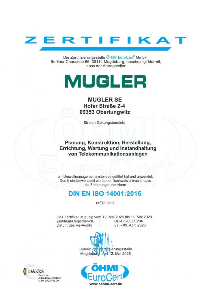 DIN EN ISO 14001 Zertifikat MUGLER SE